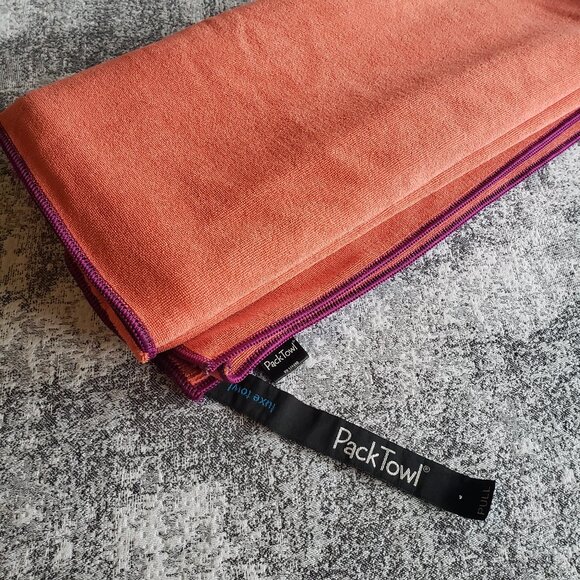 Luxe Pack Towl Yoga Gym Fitness Beach Microfiber Quick Dry Towel Orange + Purple - Picture 2 of 8